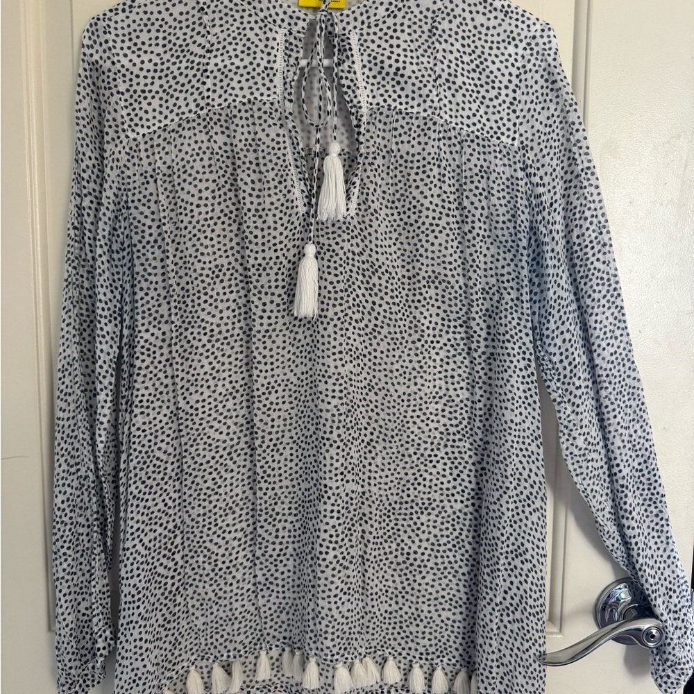 Roberta Roller Rabbit Women's Black and White Polka Dot Top w Tassels size SMALL